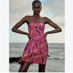 Zara Pink Geometric Print Halter Mini Dress